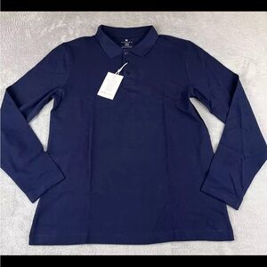 Vustra mens blue long sleeve 3 button pullover polo size medium